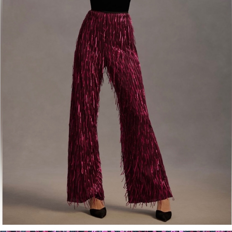 Nwt Anthro Pink Sequin Fringe Pants